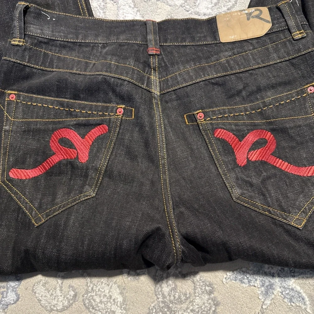 Rocawear Jeans 36 Dark Wash Wide Leg Embroidered Red Logo Baggy Streetwear